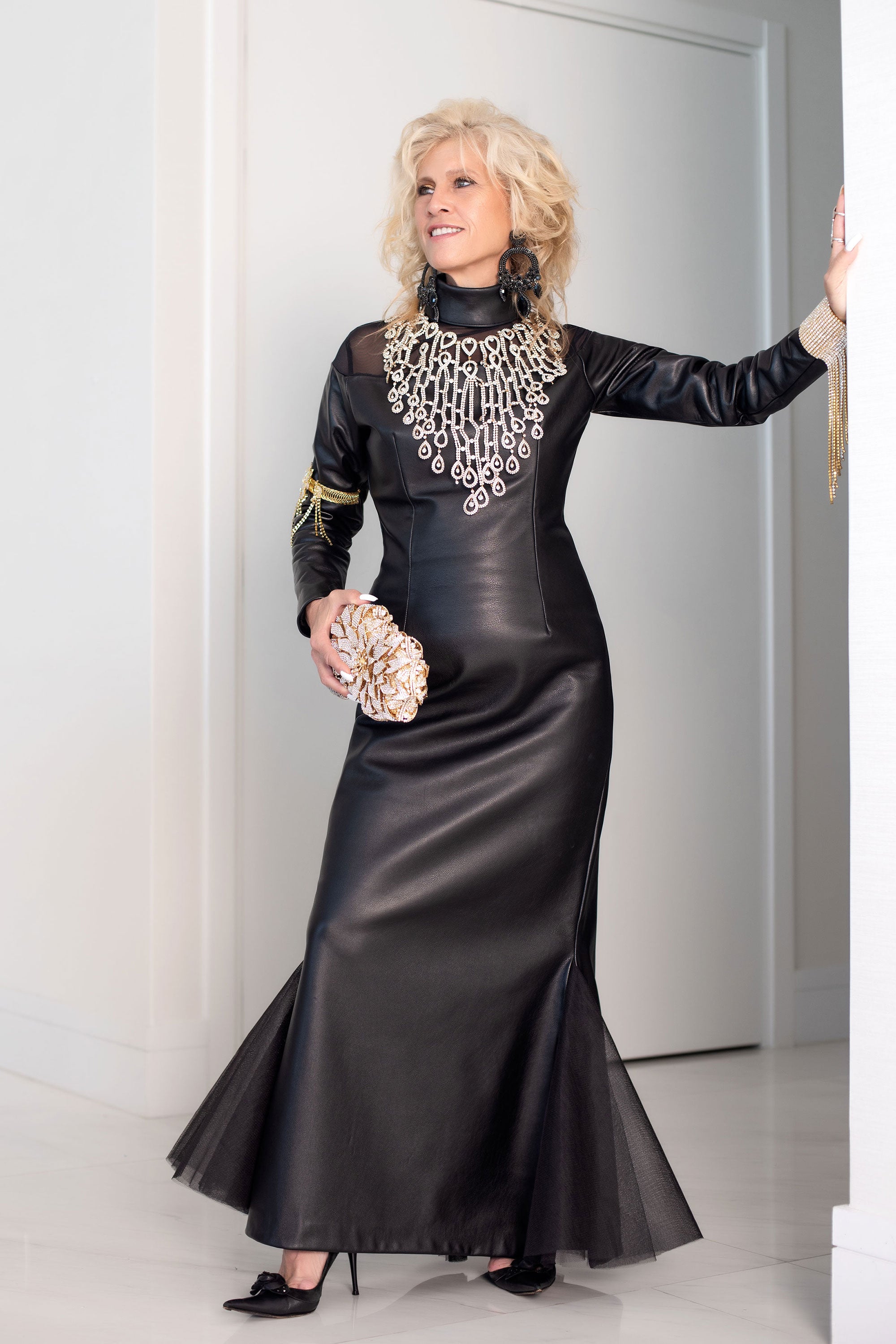 Let s Have a Party Black Leather Dress Evening Gown